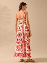 Tropical Printed Red A-line Vacation Dress